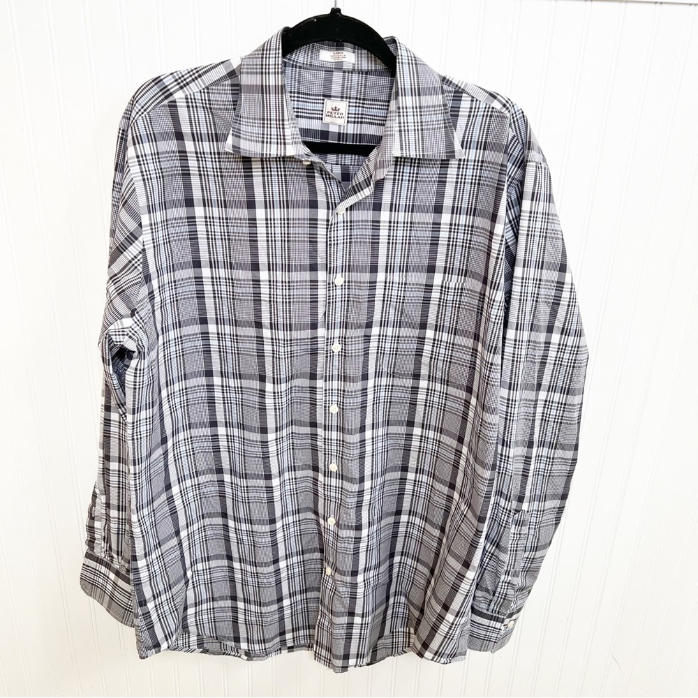 Peter Millar Gray, Blue & White Plaid Cotton Button Up Shirt Men’s Large
